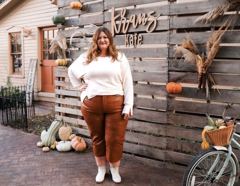 Plus High Waist Tummy Control Faux Leather  Wide