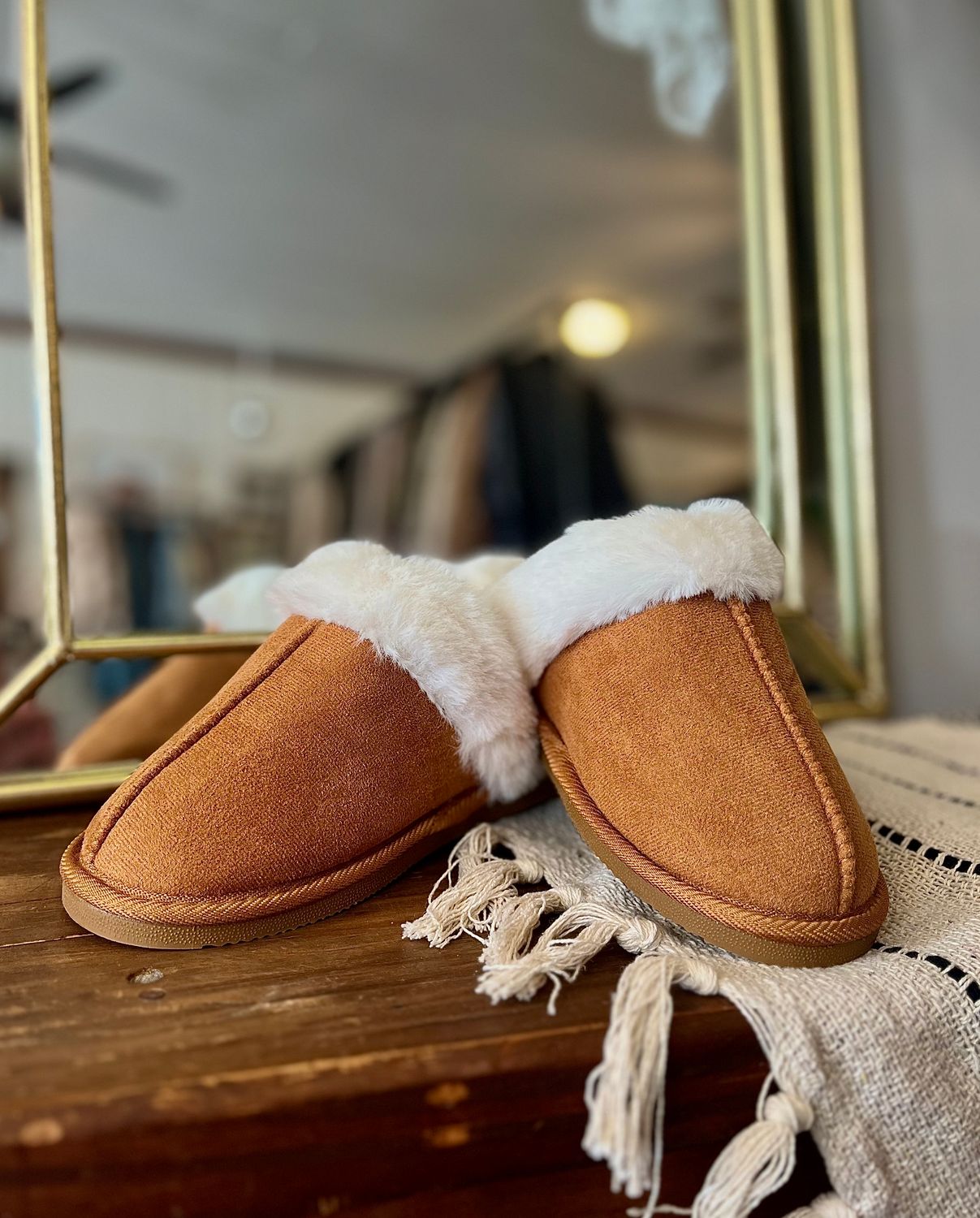 Chesnut Faux Fur Slip-On Shoes