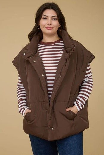 Curvy Snap Button Puffer Vest