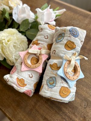 Western Muslin Swaddle W/ Teether 