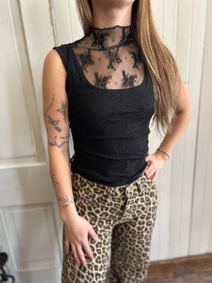 Sheer Lace Sleeveless Mesh Base Layer Top