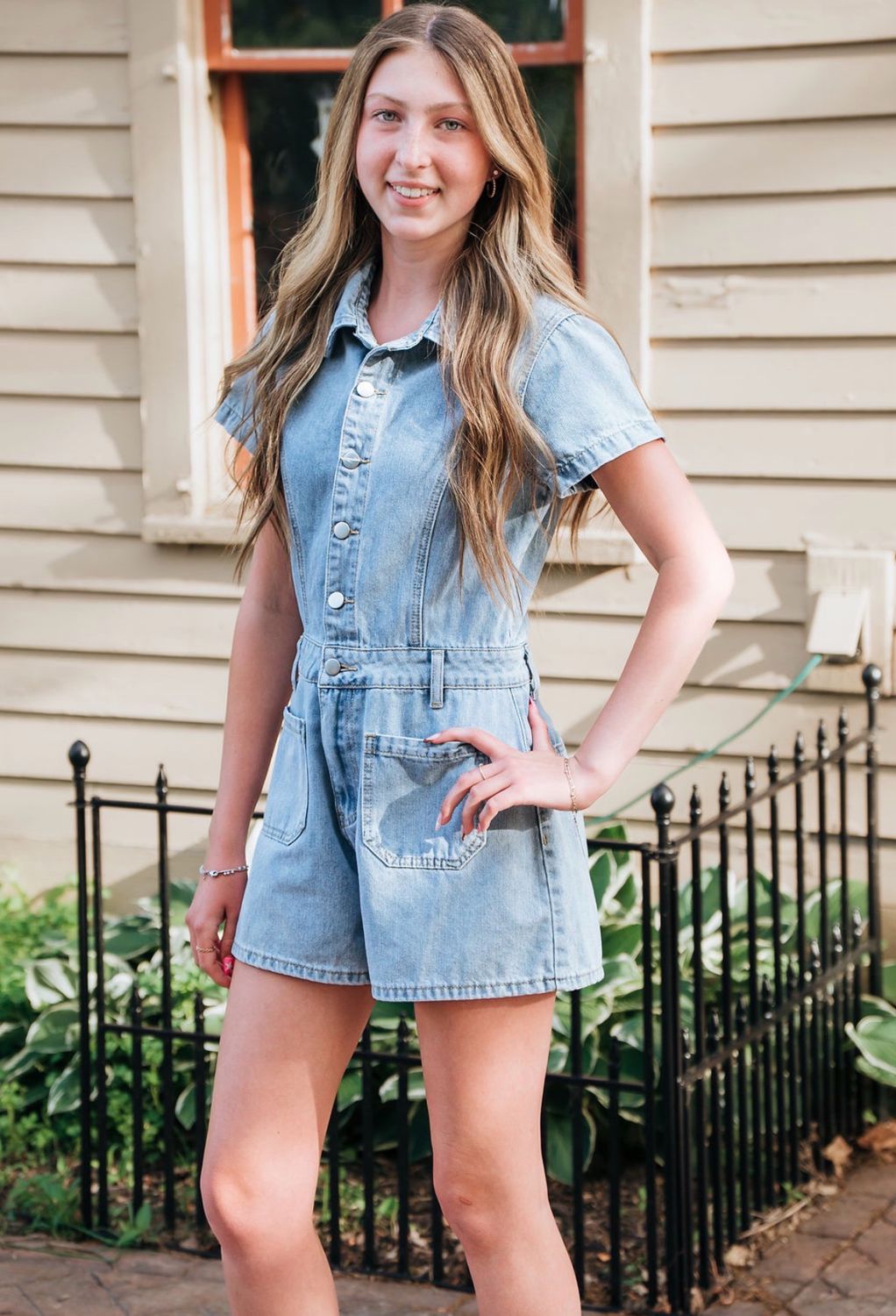 Washed Denim Short Jumpsuit Washed Denim Short Jumpsuit