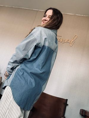 Washed Denim Colorblock Shacket