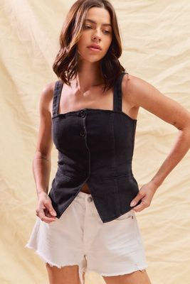Button Down Sleeveless Denim Top