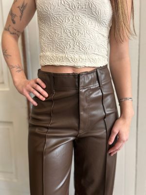 Pintuck Detail Pleather Wide Straight Pants