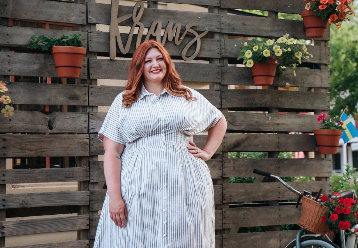 Curvy Pinstripe Smock Shirt Dress