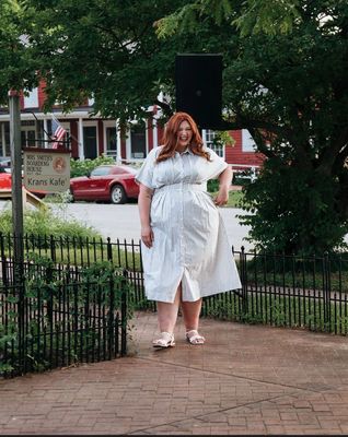 Curvy Pinstripe Smock Shirt Dress