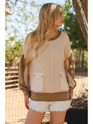 Curvy Color Block Lace Trim Blouse