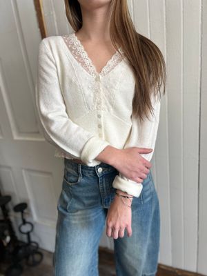 Lace Trimmed Button Down Top