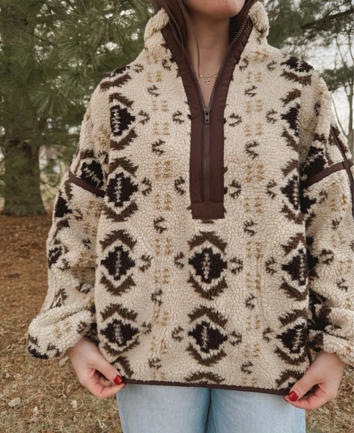 Geo-Print Zip Up Sherpa