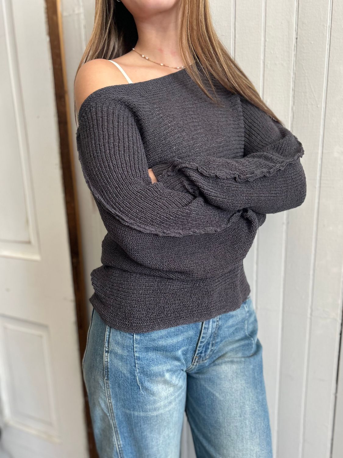 Boat Neck Dolman Dolphin Sweater