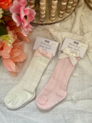Tall Pink Bow Socks