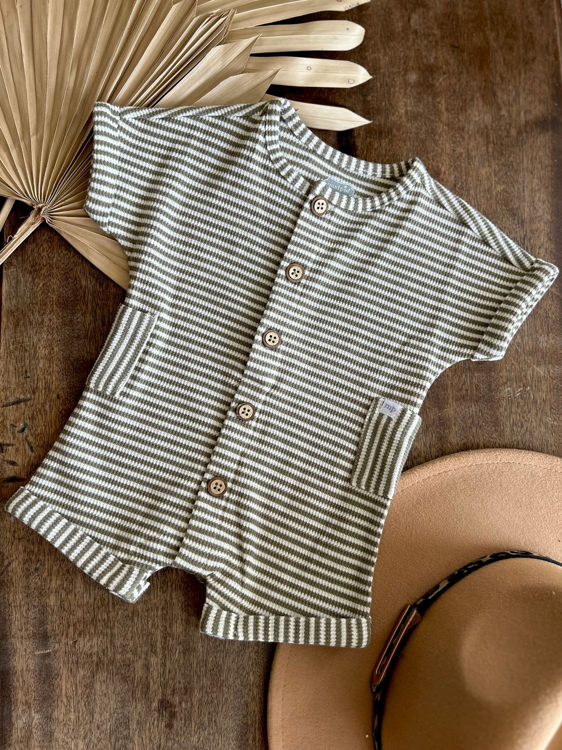 Green Stripe Waffle Romper Green Stripe Waffle Romper