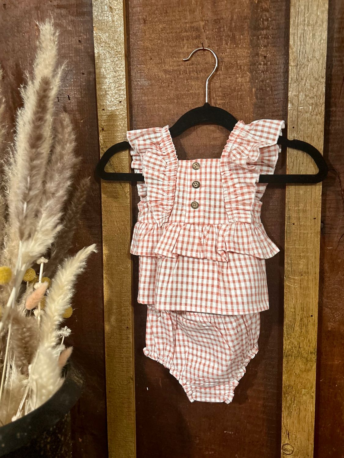 Check Smocked Pinafore Set