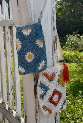 Knit Crochet Flower Bag Knit Crochet Flower Bag