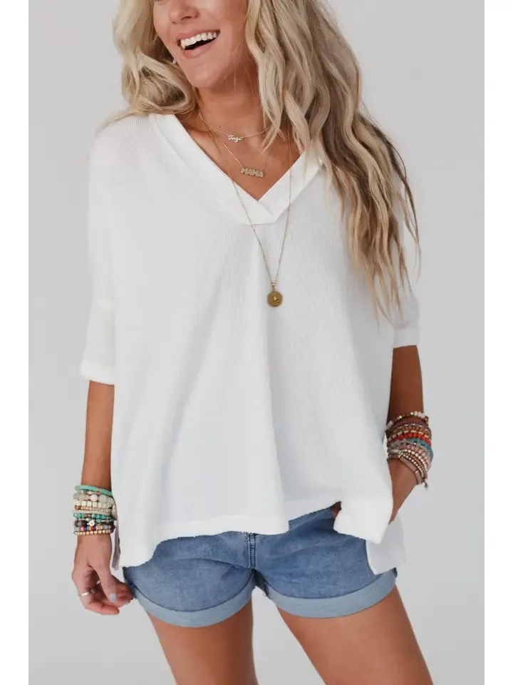 V Neck Ribbed Essential Tee