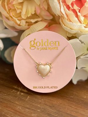 18K Gold Chain Necklace with White Heart