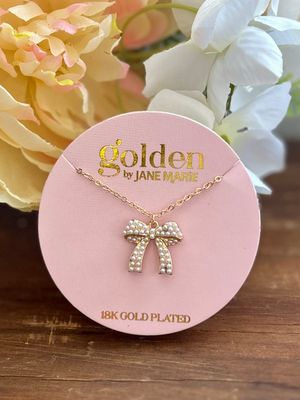 18K Gold Chain Necklace with Pearl Bow
