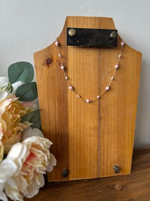 Gold Pink Floral Bead and Pearl Necklace Gold Pink Floral Bead and Pearl Necklace