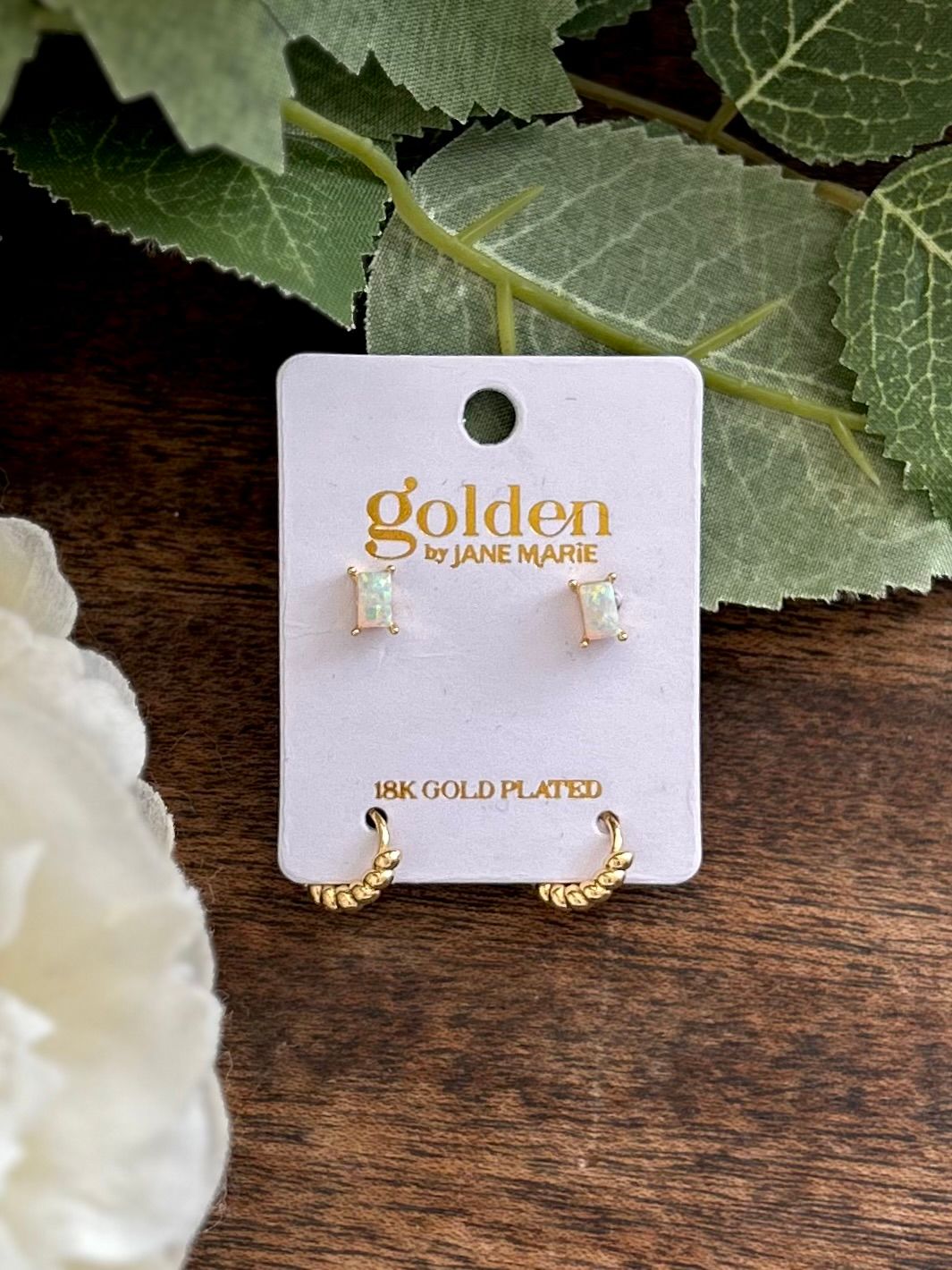 18K Gold Plated Opal with Hoop Earring