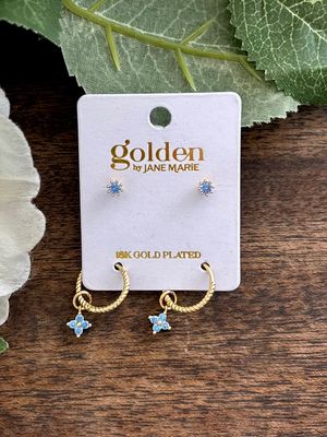 18K Gold Plated Blue Crystal with Blue Crystal Hoop Earring 18K Gold Plated Blue Crystal with Blue Crystal Hoop Earring