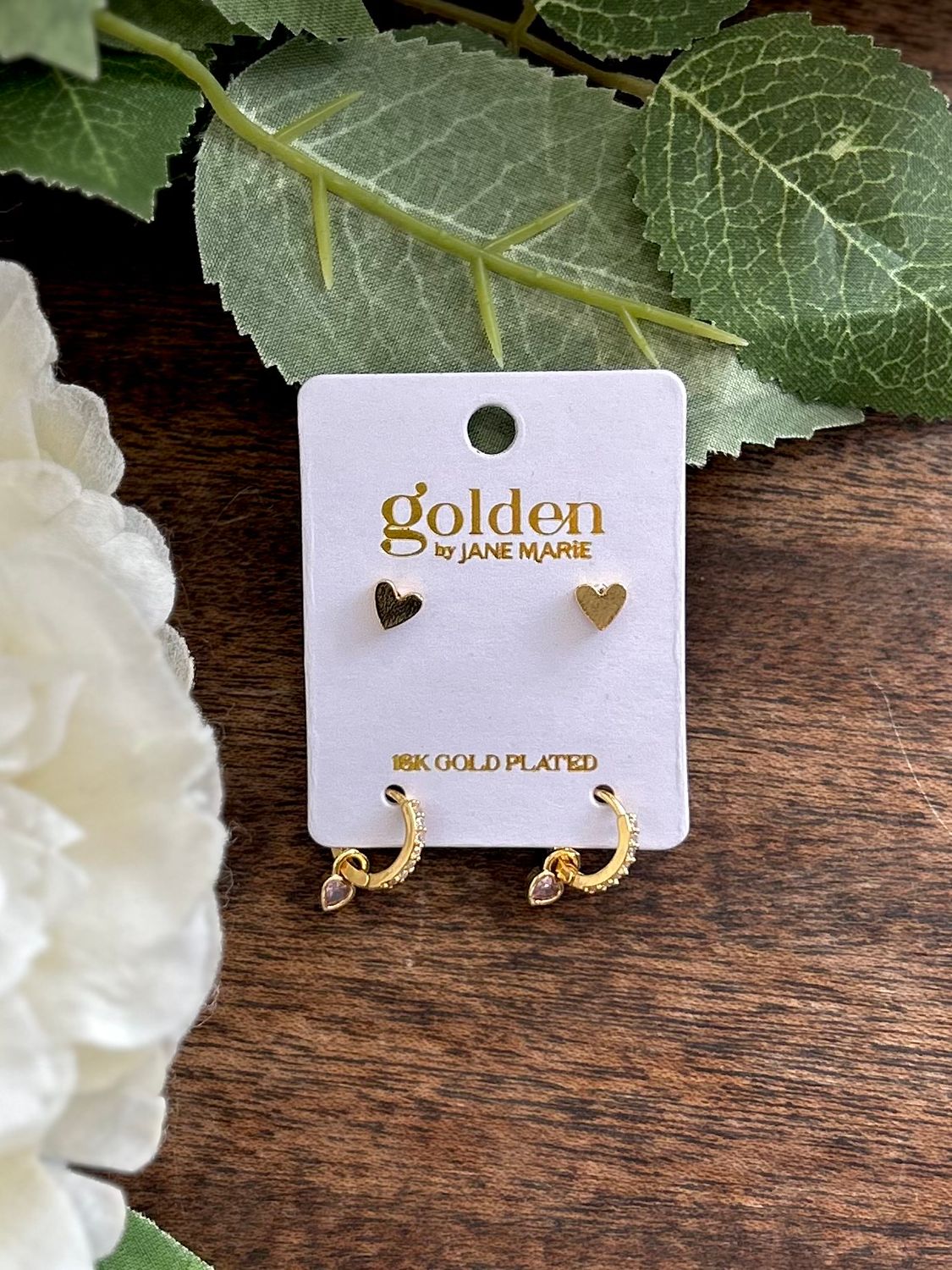 18K Gold Plated Heart with Pink Crystal Hoop Earring