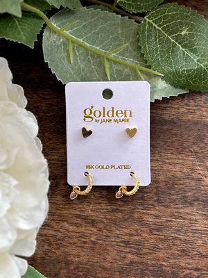 18K Gold Plated Heart with Pink Crystal Hoop Earring 18K Gold Plated Heart with Pink Crystal Hoop Earring