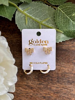 18K Gold Plated Bow with White Hoop Earring 18K Gold Plated Bow with White Hoop Earring