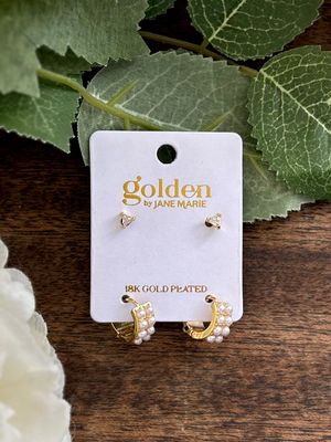 18K Gold Plated Crystal with Pearl Bead Hoop Earring 18K Gold Plated Crystal with Pearl Bead Hoop Earring