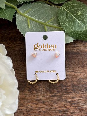 18K Gold Plated Pink Crystal with Gold Bead Hoop Earring 18K Gold Plated Pink Crystal with Gold Bead Hoop Earring