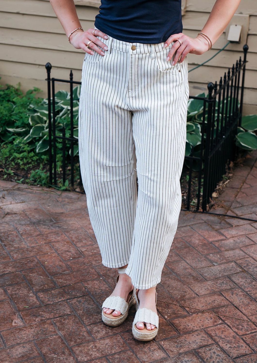 Pinstriped Barrel Pants