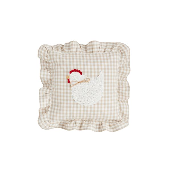 Gingham Farm Animal Pillow