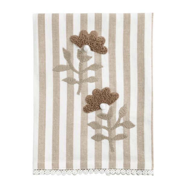 Stripe Embroidered Tea Towel