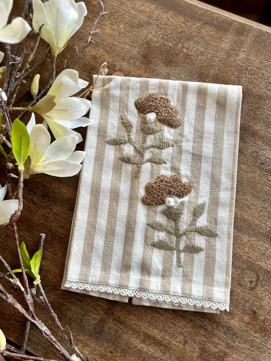 Stripe Embroidered Tea Towel