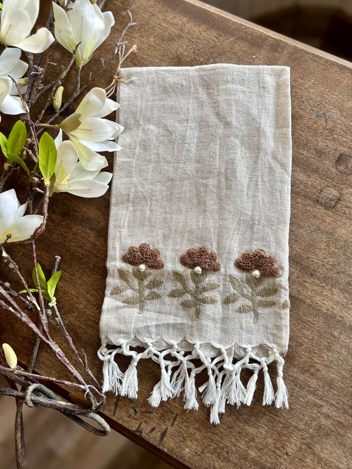 Floral Stem Embroidered Towel