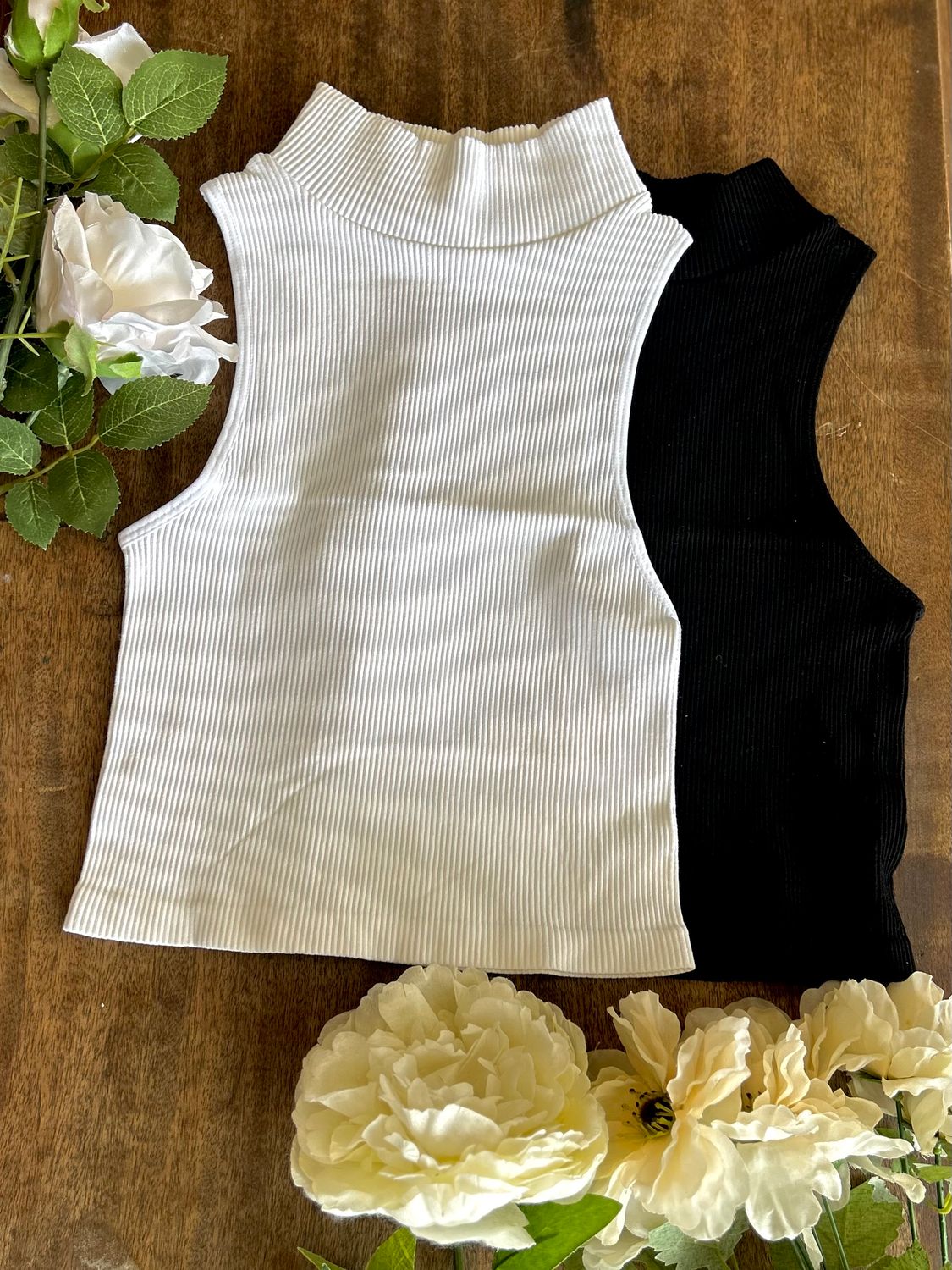 Ribbed Knit Mock Neck Tank