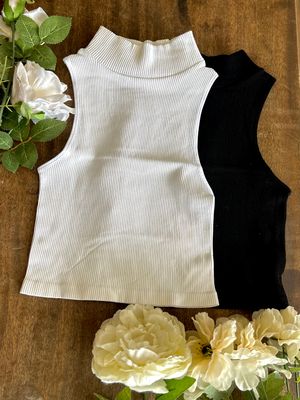 Ribbed Knit Mock Neck Tank