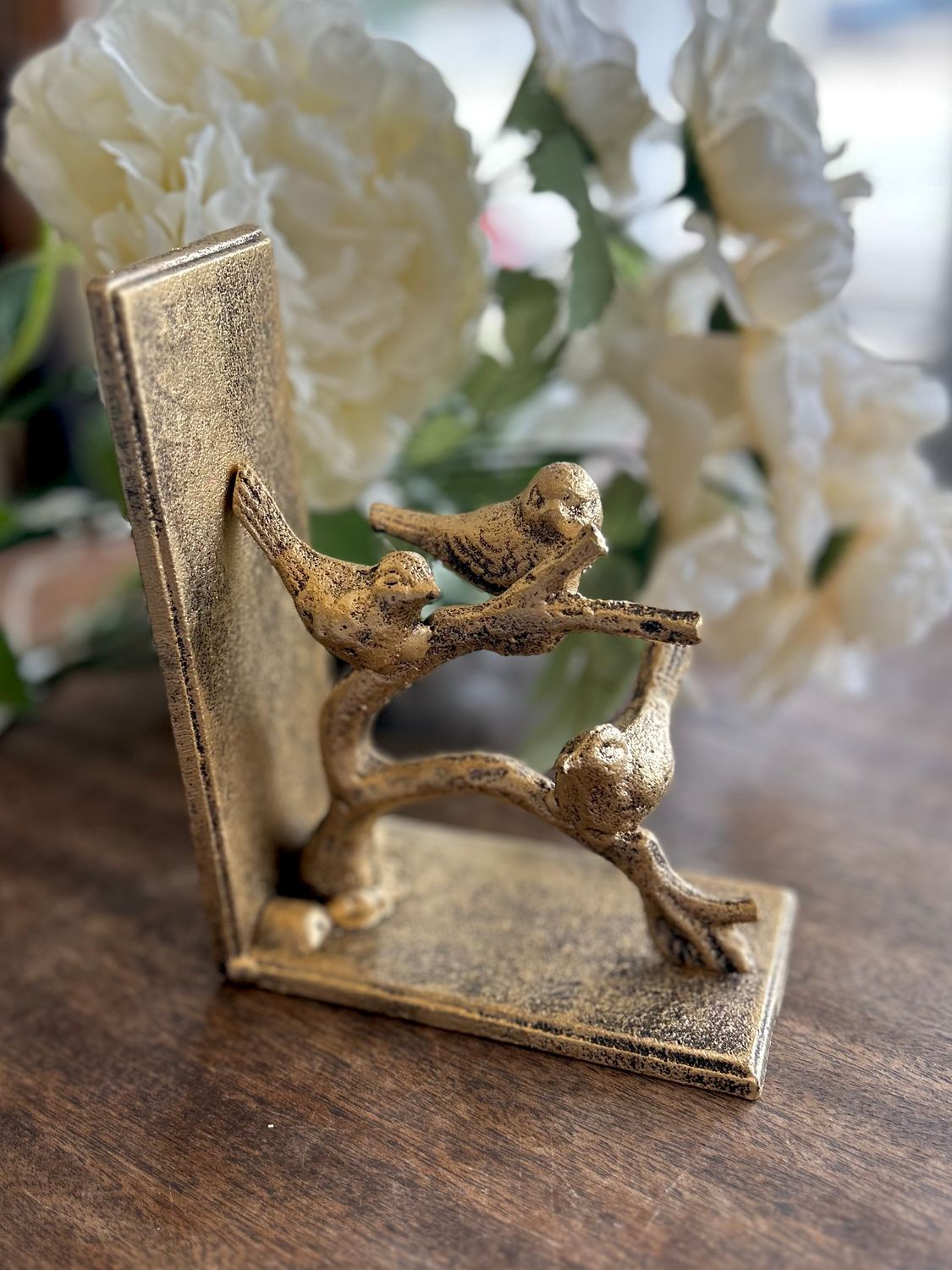 Gold Bird and Branch Iron Bookend 