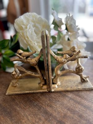 Gold Bird and Branch Iron Bookend