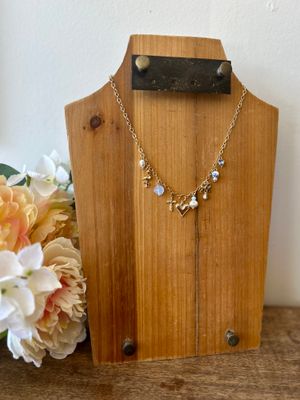 Gold Charm Necklace with Light Blue Charms Gold Charm Necklace with Light Blue Charms