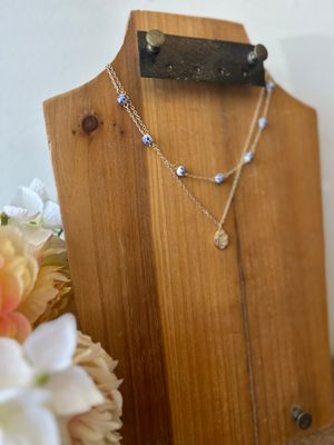 Two-Layer Blue Ceramic Bead Charm Necklace
