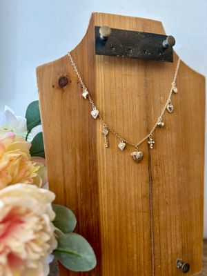 Gold Charm Necklace with Heart Locket and Key