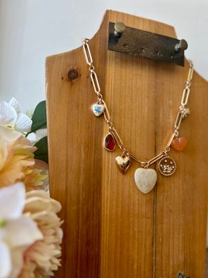 Paperclip Charm Necklace with Ceramic Heart