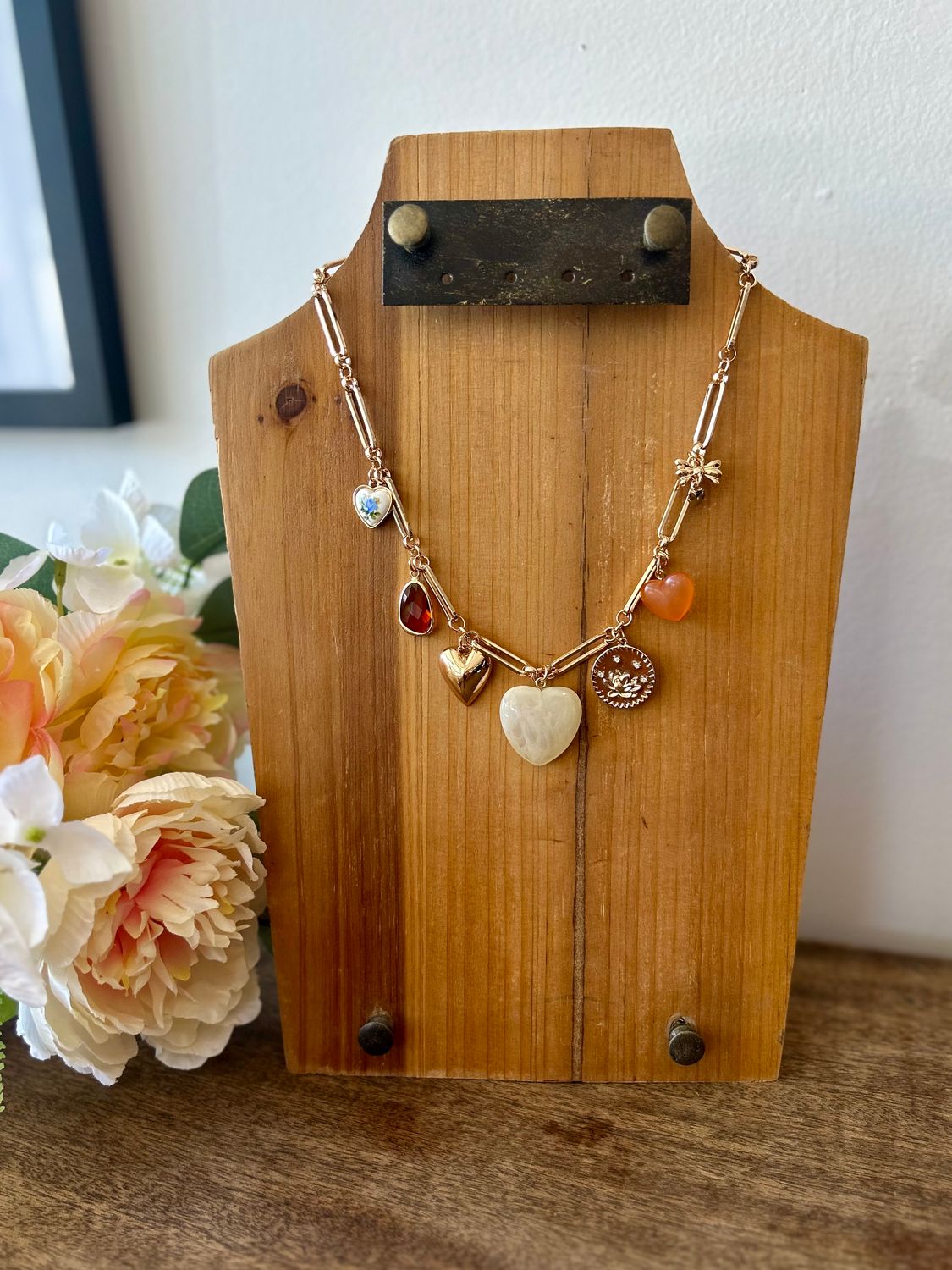 Paperclip Charm Necklace with Ceramic Heart