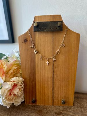 Gold Charm Necklace with Horseshose and Pearl Cross Gold Charm Necklace with Horseshose and Pearl Cross
