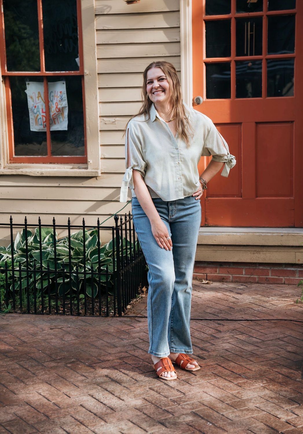 striped tie cuff button down 