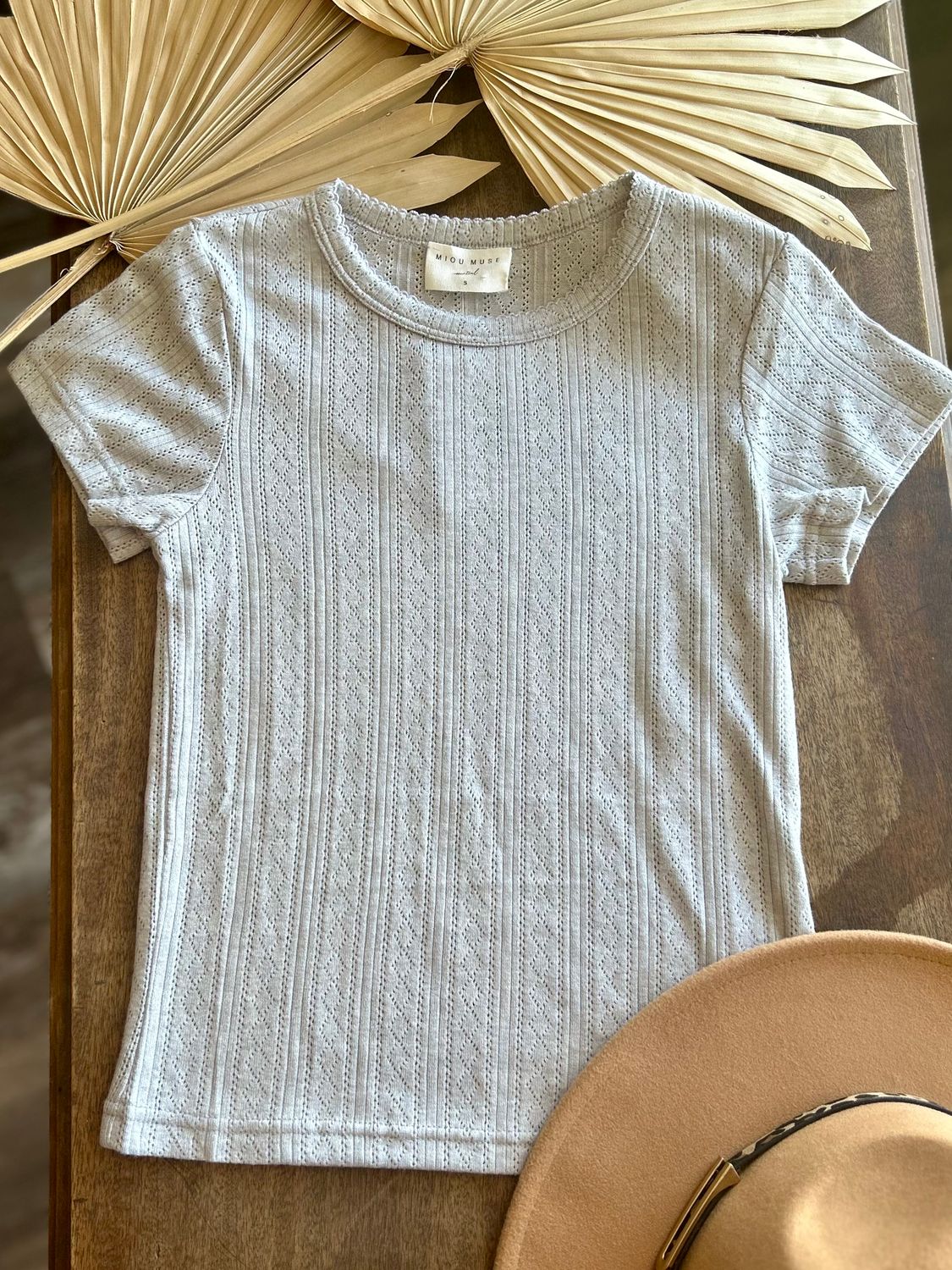 Pointelle Fabric Short Sleeve Top