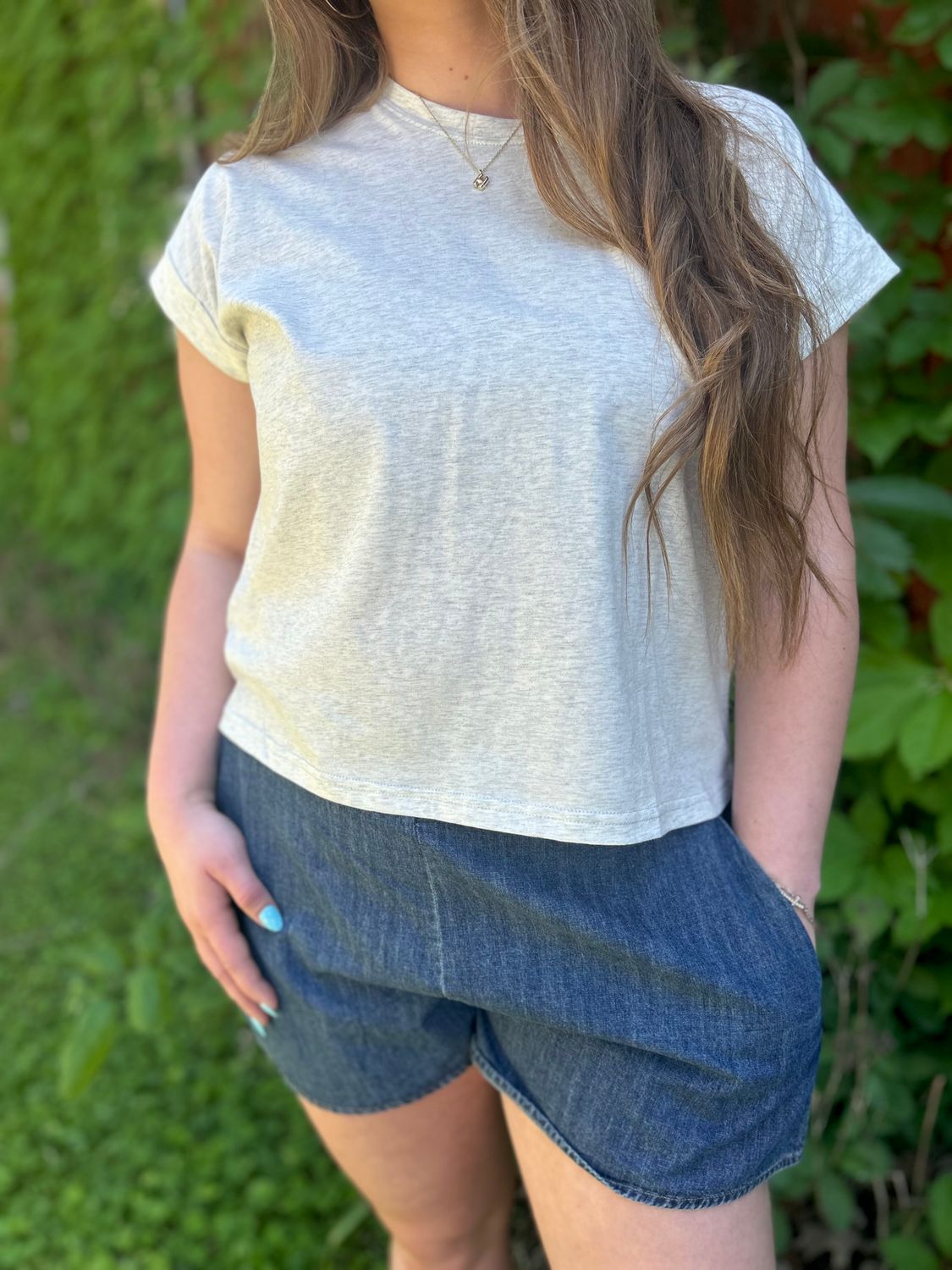 Round Neck Cuffed Sleeve Top