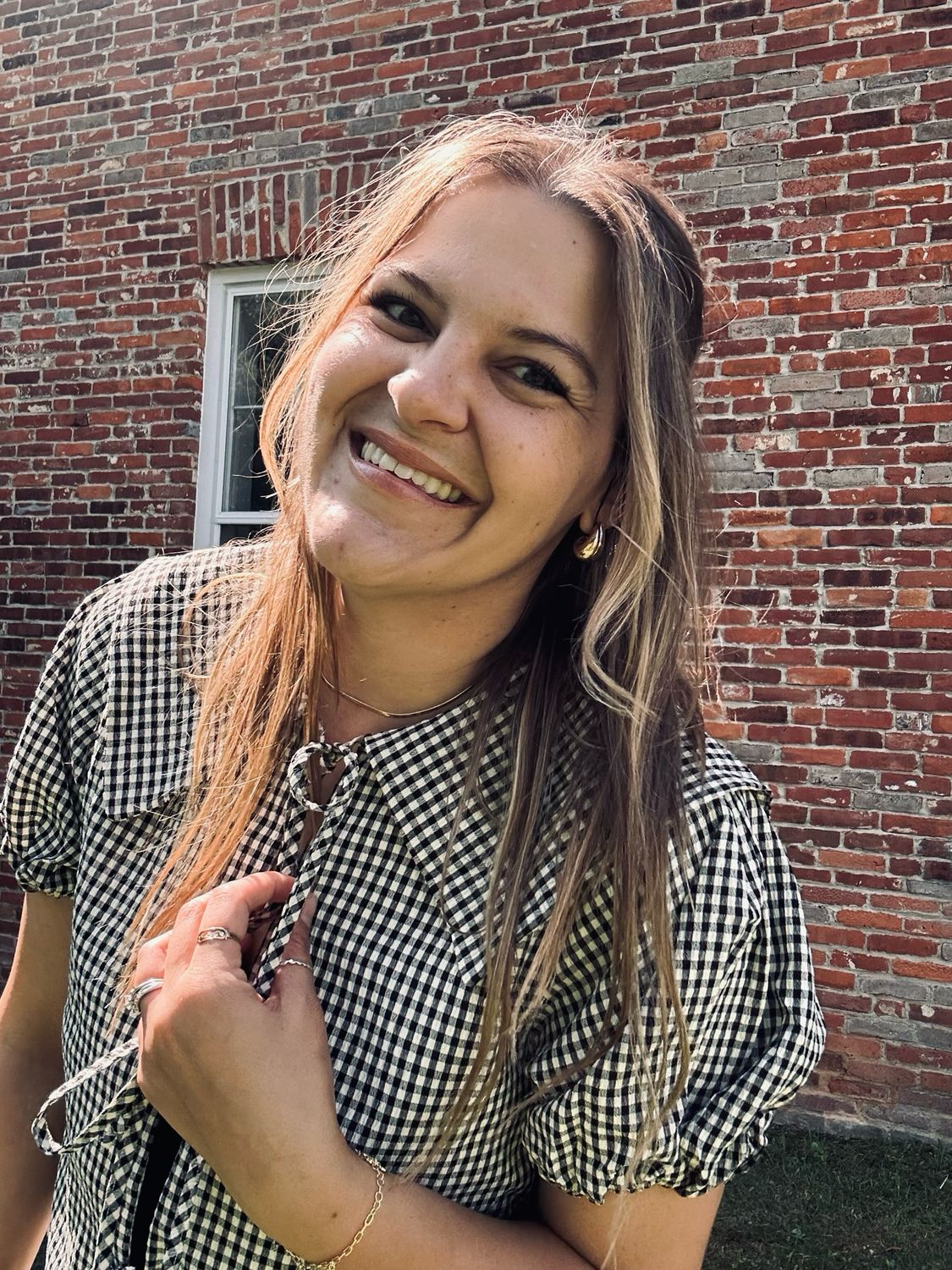 Gingham Collared Front Tie Top Gingham Collared Front Tie Top