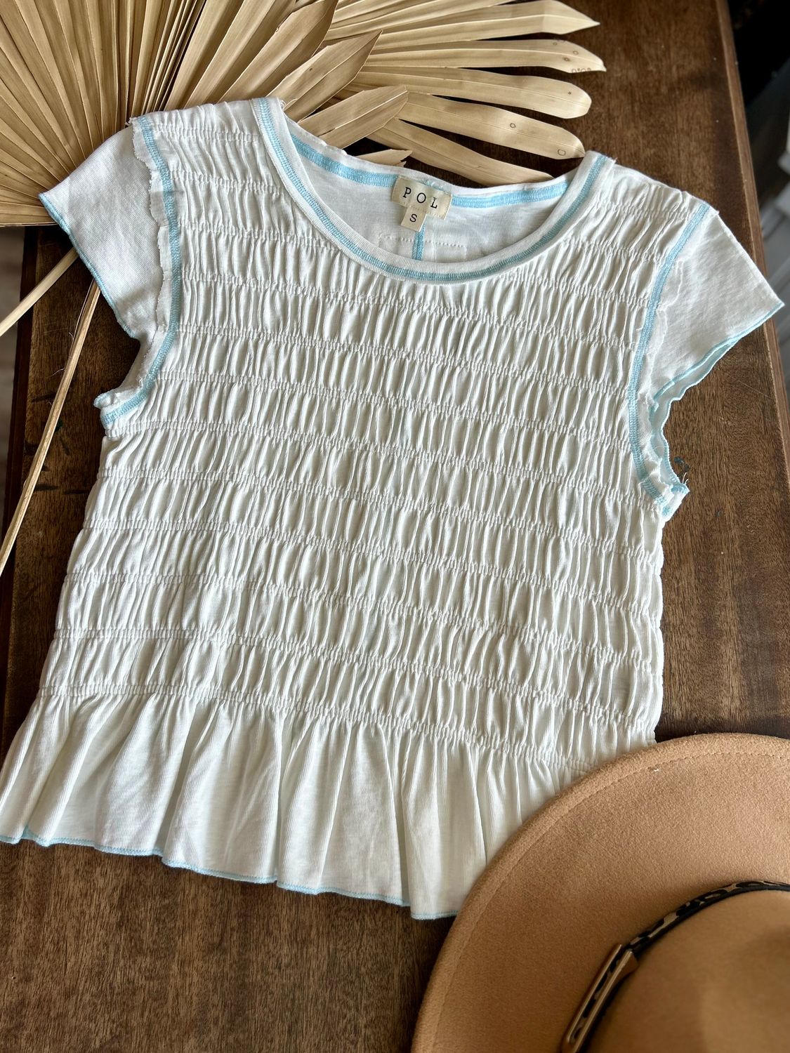Gathered Hem Smocking Short Top Gathered Hem Smocking Short Top